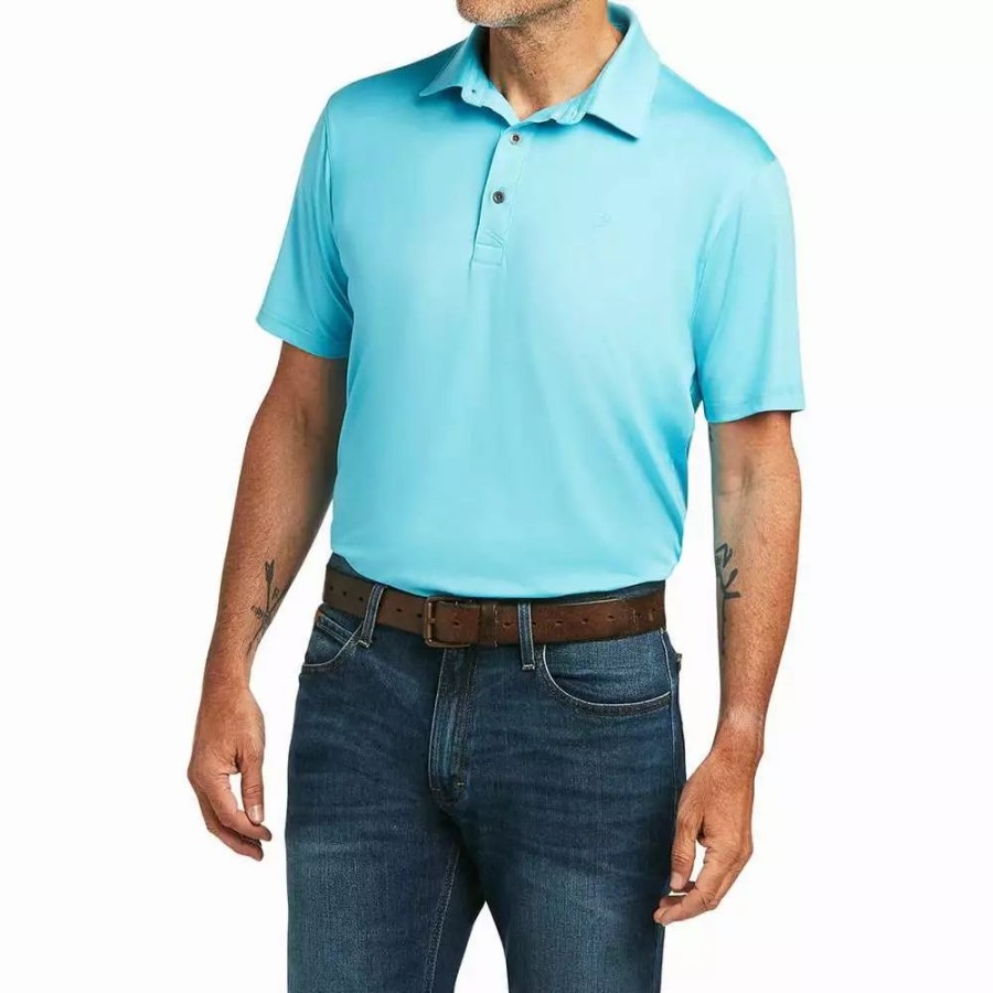 Men * | Ariat Men'S Light Blue Charger 2.0 Fitted Polo