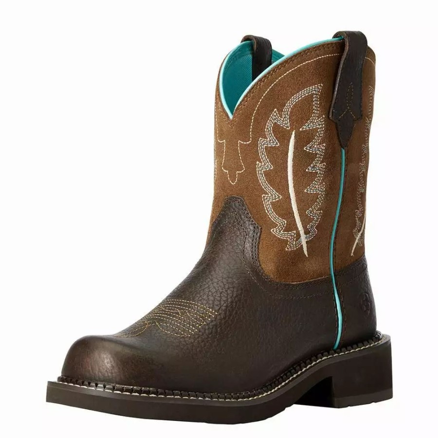 Women * | Ariat Women Ariat Dark Cottage/Tan 8` Fatbaby Western Boot