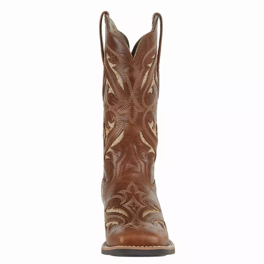 Women * | Ariat Women'S Round Up Tan Glitter Inlay 11In. Tan Cowgirl Boot