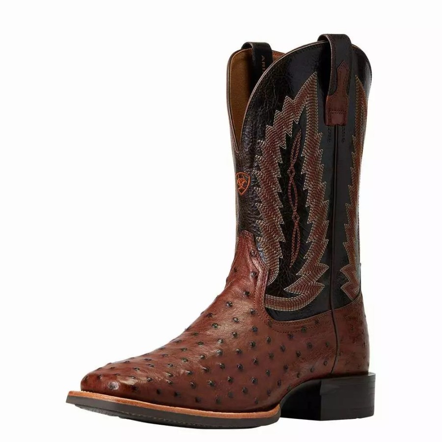 Men * | Ariat Men`S Quantum Primo Antique Tobac Fq Ostrich 11In. Thunder Brown Top Square Toe Boots