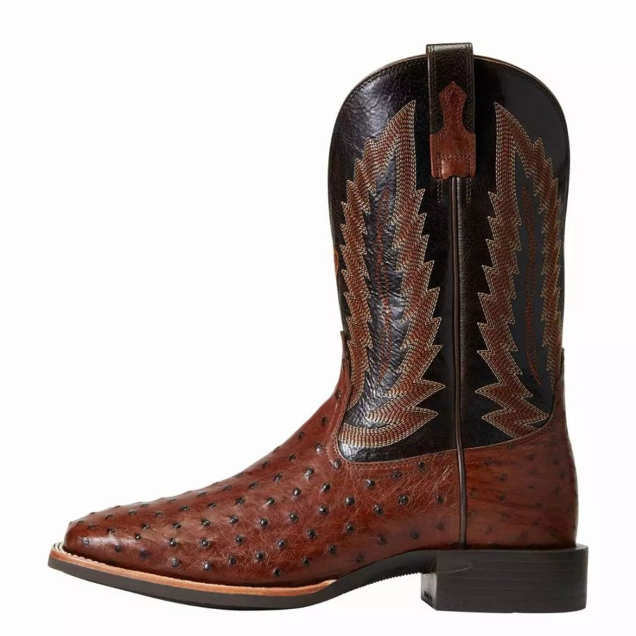 Men * | Ariat Men`S Quantum Primo Antique Tobac Fq Ostrich 11In. Thunder Brown Top Square Toe Boots