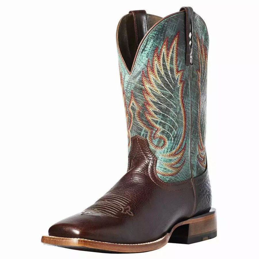 Men * | Ariat Men`S Cyclone Stirrup Brown 11` Roaring Turquoise Top Square Toe Boot