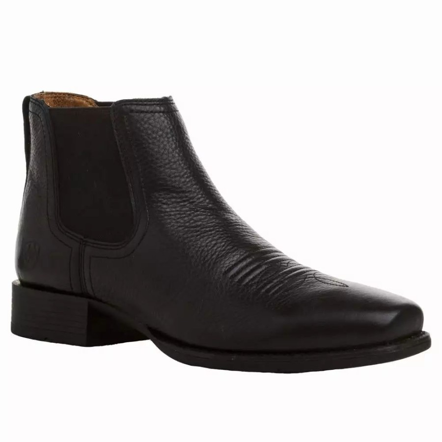 Men * | Ariat Men'S Booker Ultra Square Toe 6In Black Deertan Top Pull On