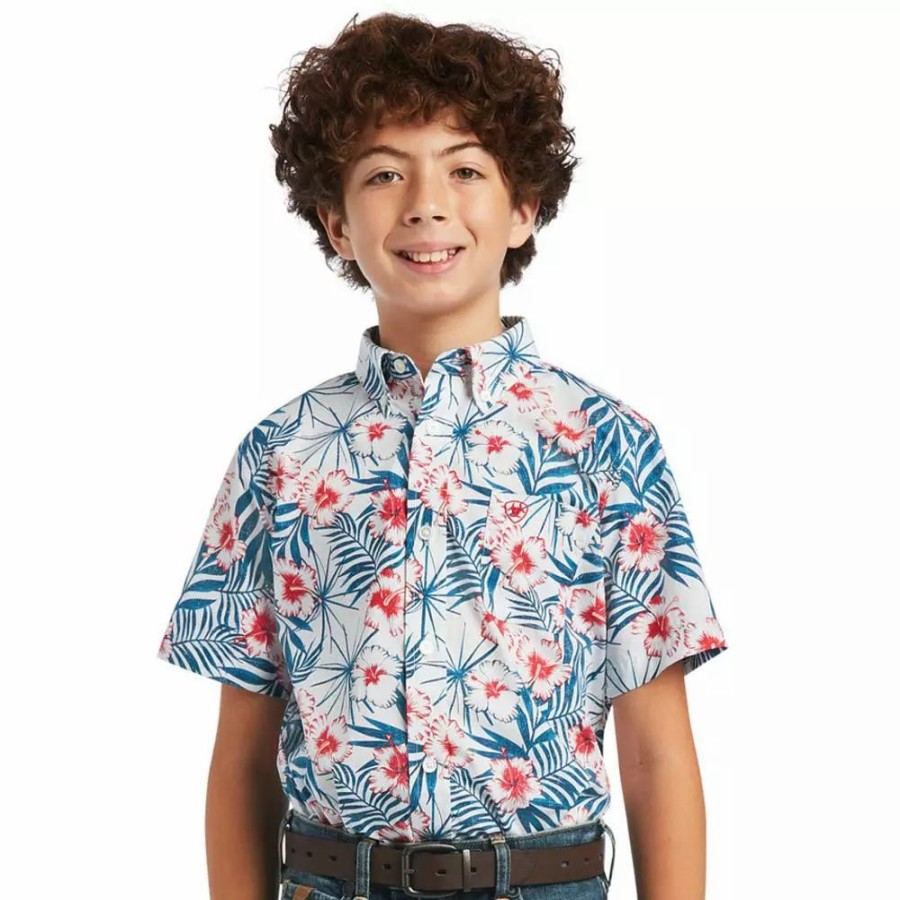 Kids * | Ariat Boy'S White Floral Print Shirt