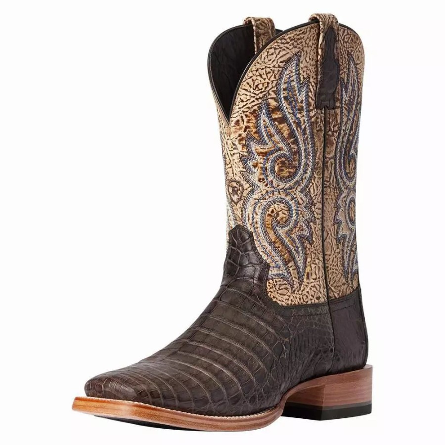 Men * | Ariat Men'S Relentless Chocolate Caiman Belly 11In. Lion Tan Top Boot