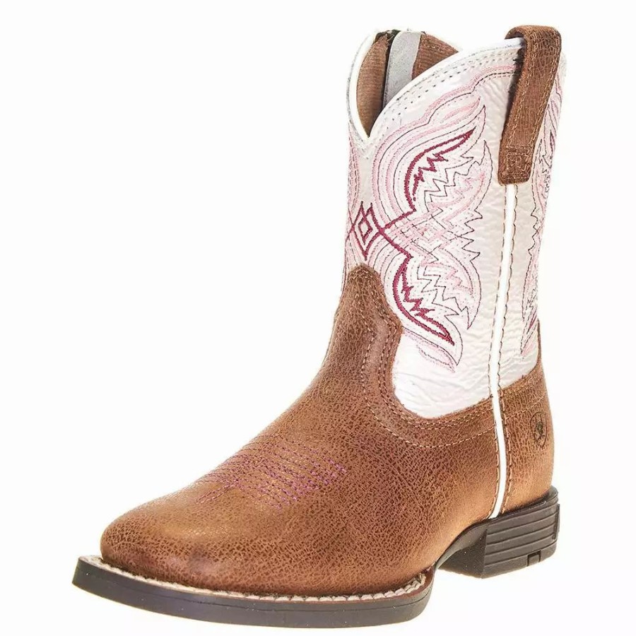 Kids * | Ariat Childrens Tan And Pearlized Double Kicker Adobe Cowboy Boot