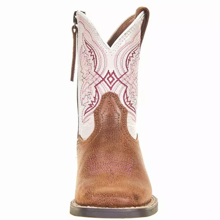 Kids * | Ariat Childrens Tan And Pearlized Double Kicker Adobe Cowboy Boot