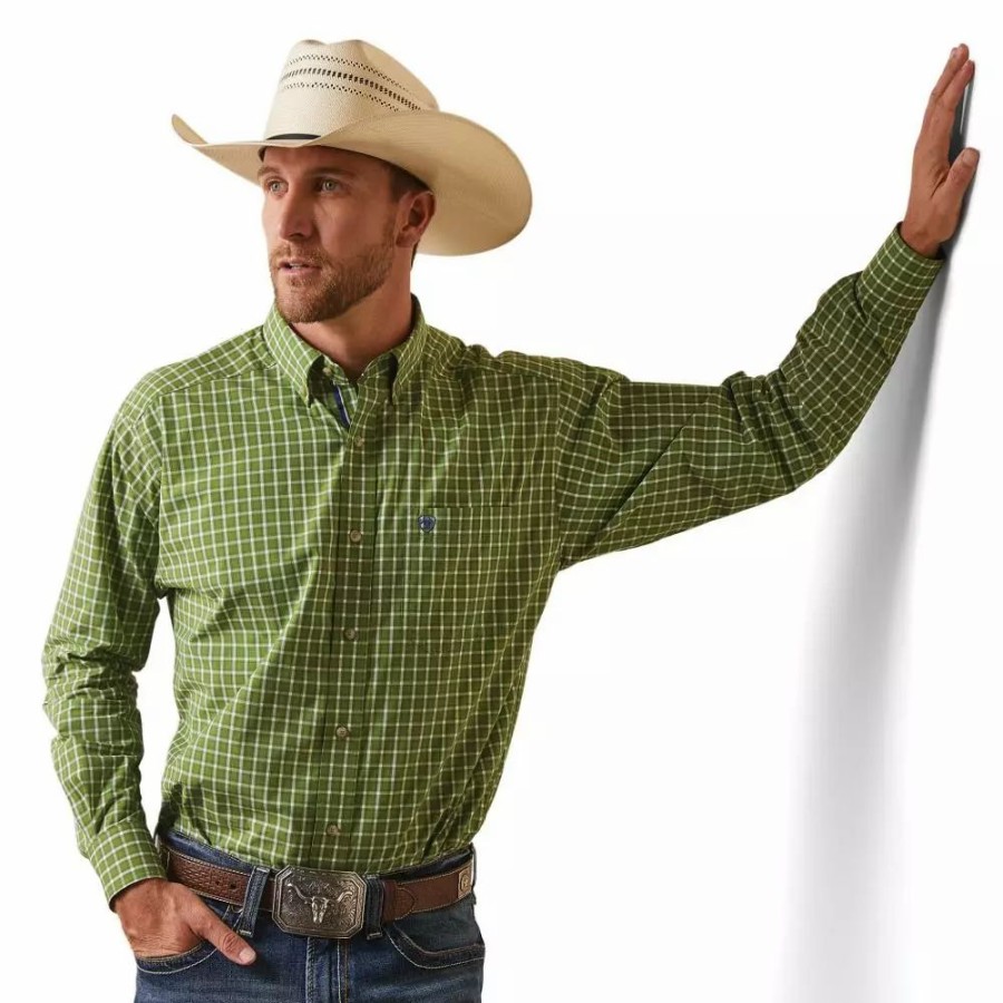 Men * | Ariat Mens Pro Series Lennox Classic Fit Green Shirt