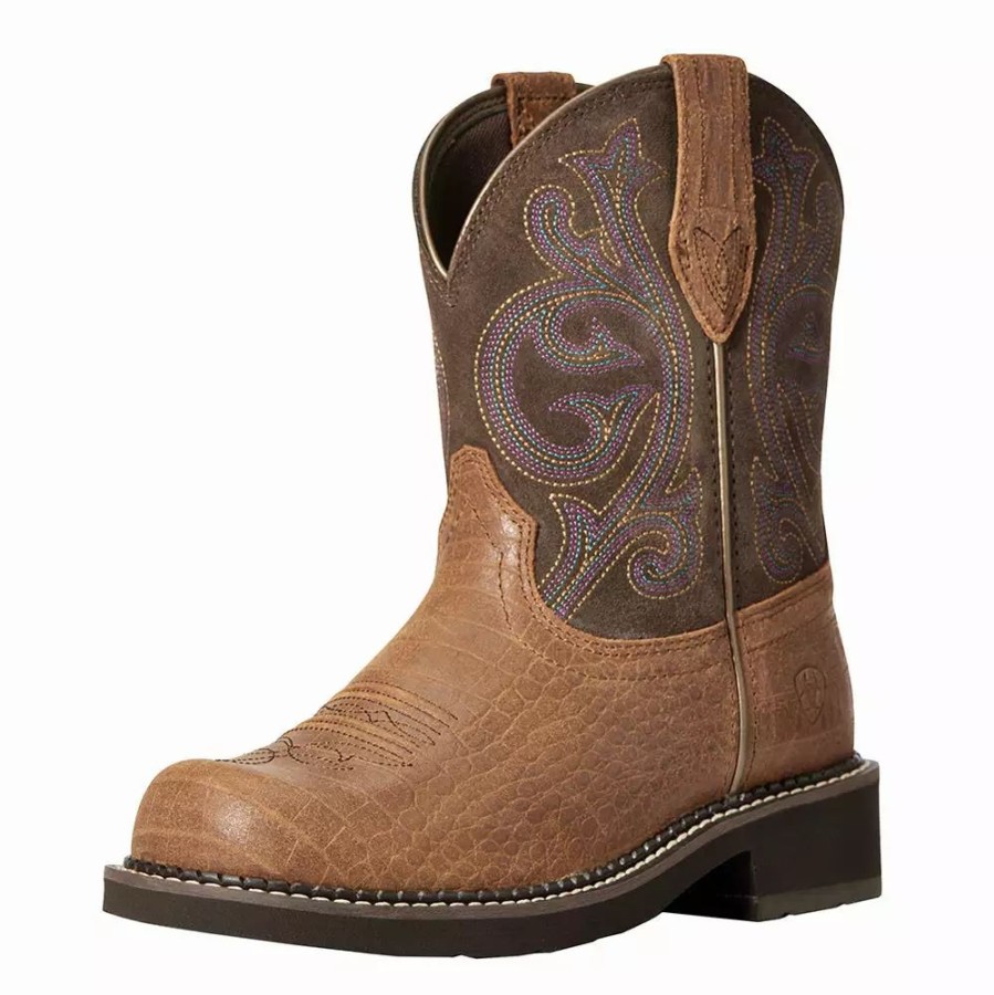 Women * | Women Ariat Brown Croc/ Fudge 8` Fatbaby Western Boot