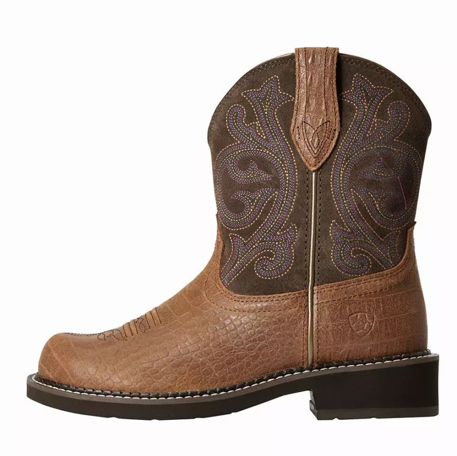 Women * | Women Ariat Brown Croc/ Fudge 8` Fatbaby Western Boot