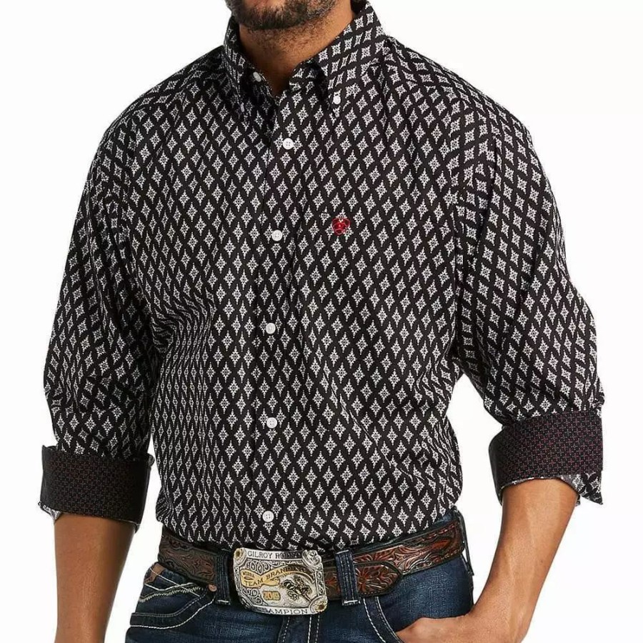 Men * | Ariat Men'S Wrinkle Free Atlas Black Printed Long Sleeve