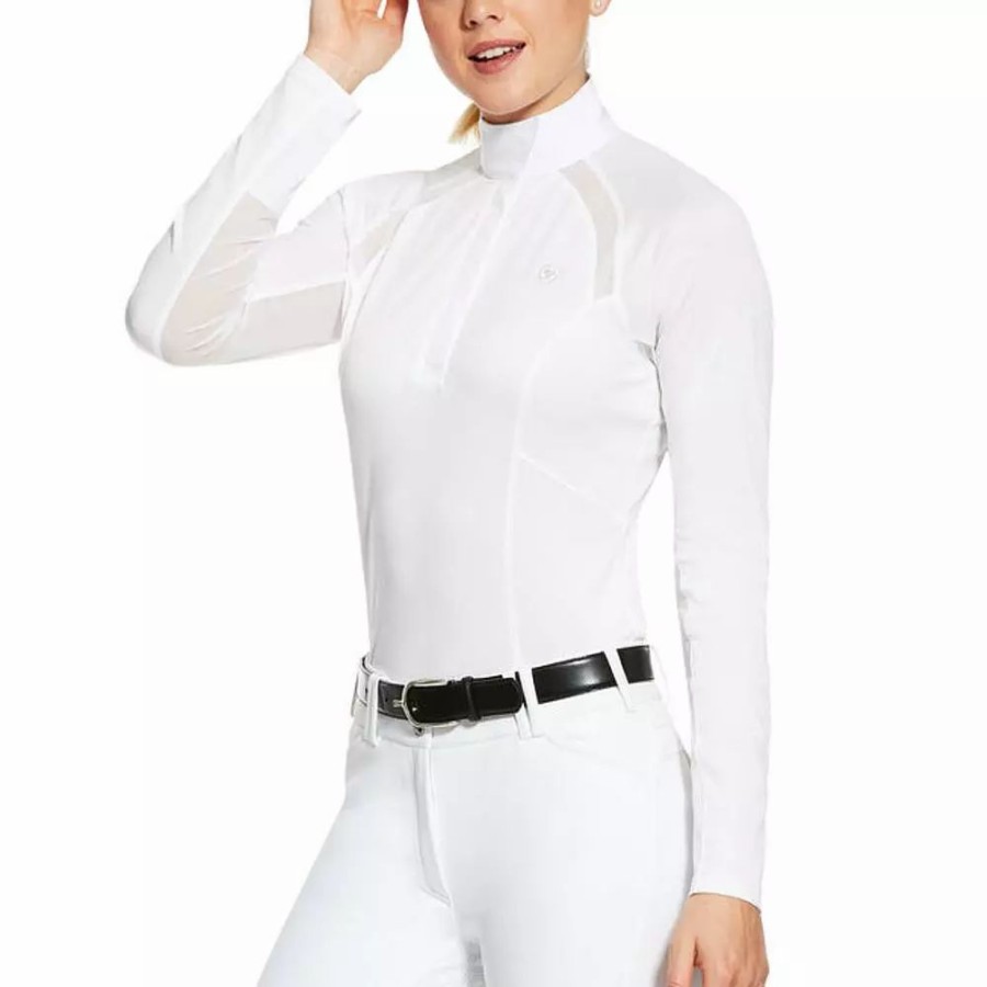 Women * | Ariat Women'S Sunstopper 2.0 1/4 Zip White English Long Sleeve Show Shirt