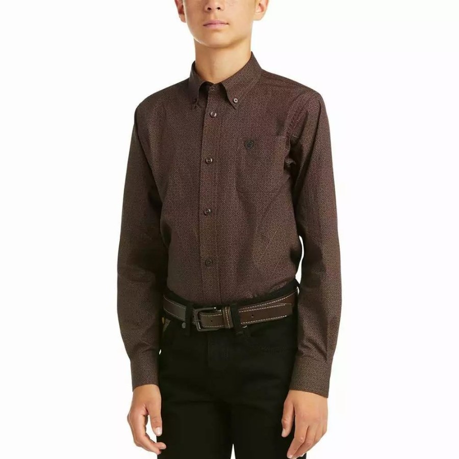 Kids * | Ariat Boy'S Merce Classic Long Sleeve Friar Brown Shirt