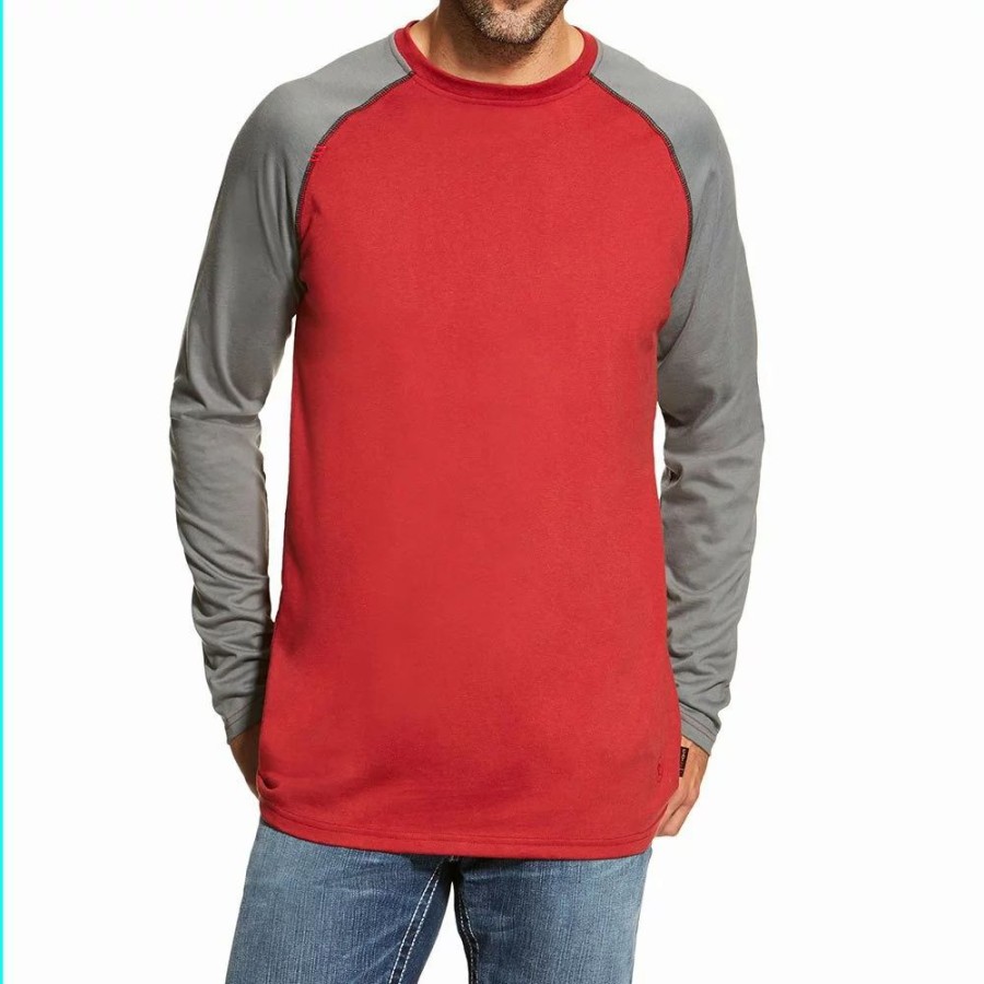 Men * | Ariat Mens Red/Grey Fr Baseball Tee