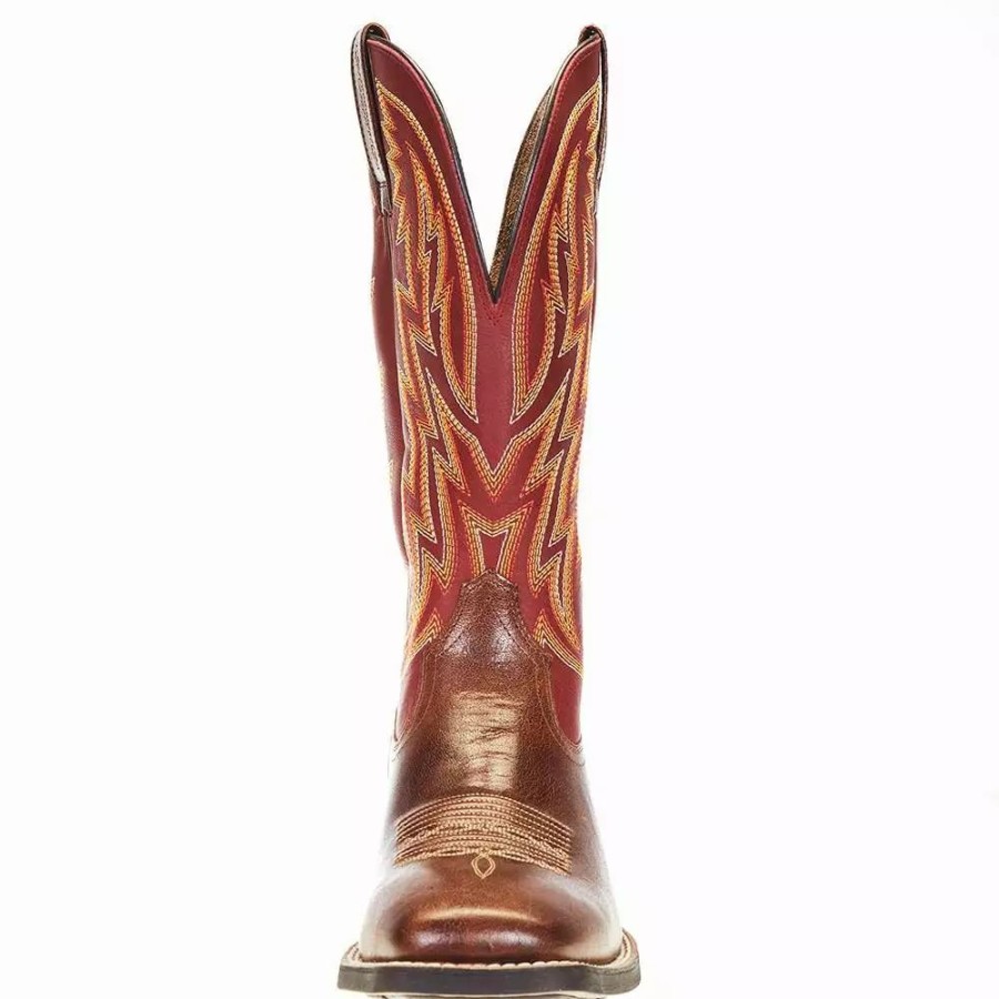 Men * | Ariat Men'S Dynamic Crest Brown 13In. Macaw Red Red Top Boot