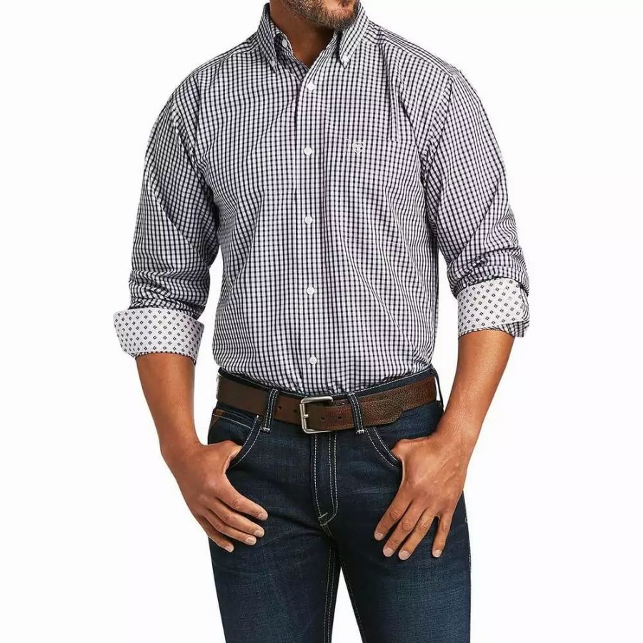 Men * | Ariat Wrinkle Free Lilac Plaid Buttondown