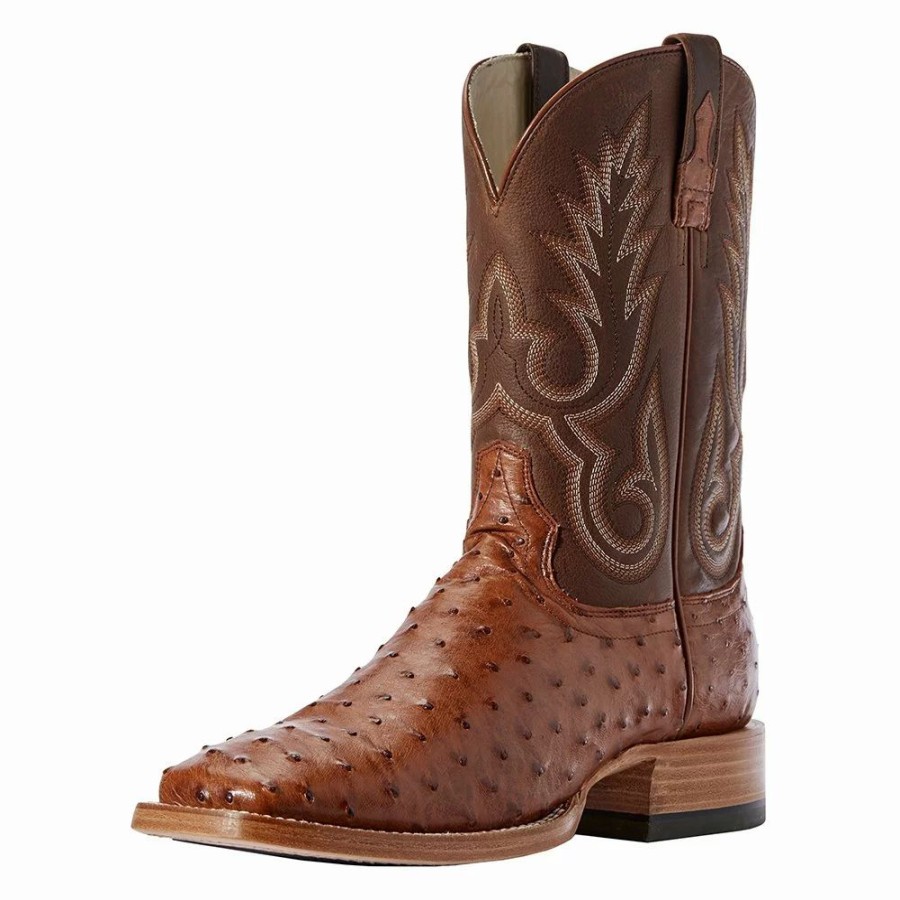 Men * | Relentless By Ariat Men'S Ariat Barker Brandy Full Quill Ostrich 11In. Autumn Tan Top Cowboy Boots