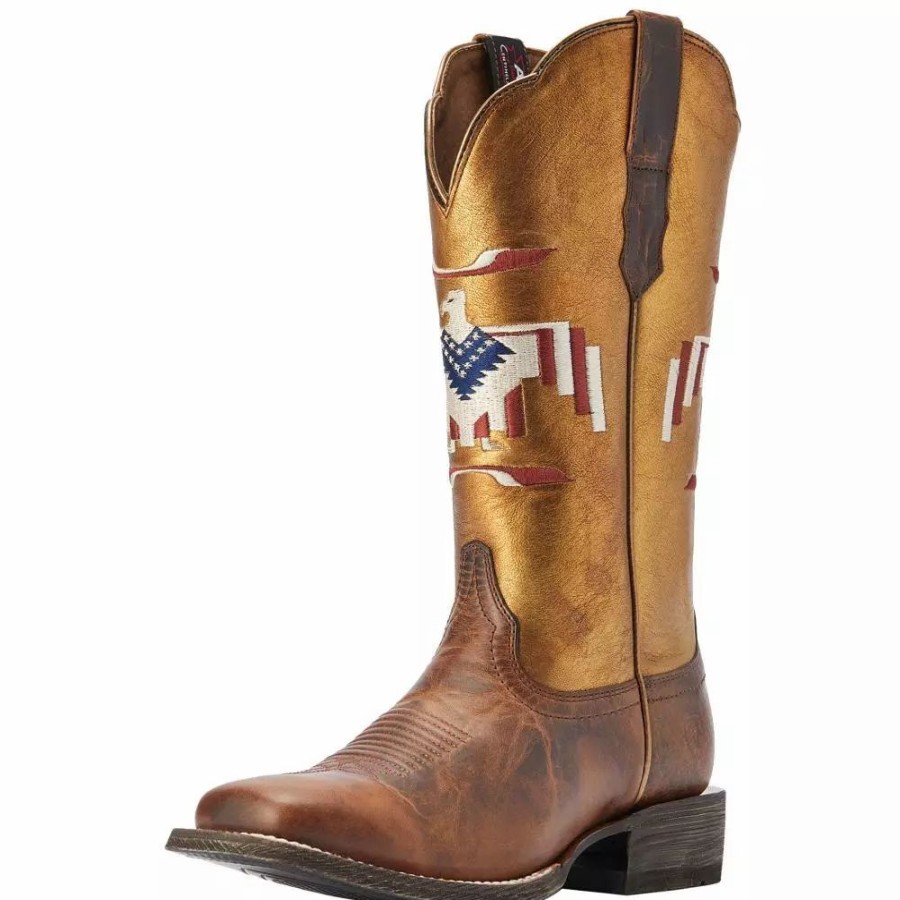 Women * | Ariat Women'S Frontier Tan 12In. Tan Thunderbird Inlay Cowgirl Boot