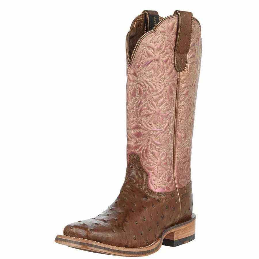 Women * | Ariat Women'S Chocolate Full Quill 12In. Gold Top Cowgirl Boot