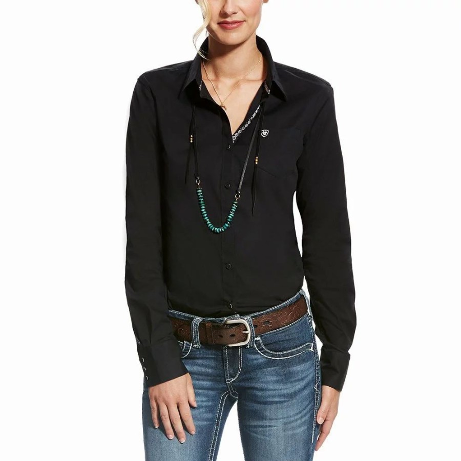 Women * | Ariat Kirby Black Stretch Button Down Shirt