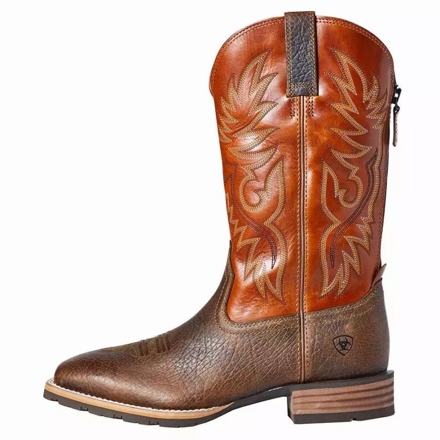 Men * | Ariat Men'S Hybrid Big Boy Earth 13In. Orange Top Square Toe Boots