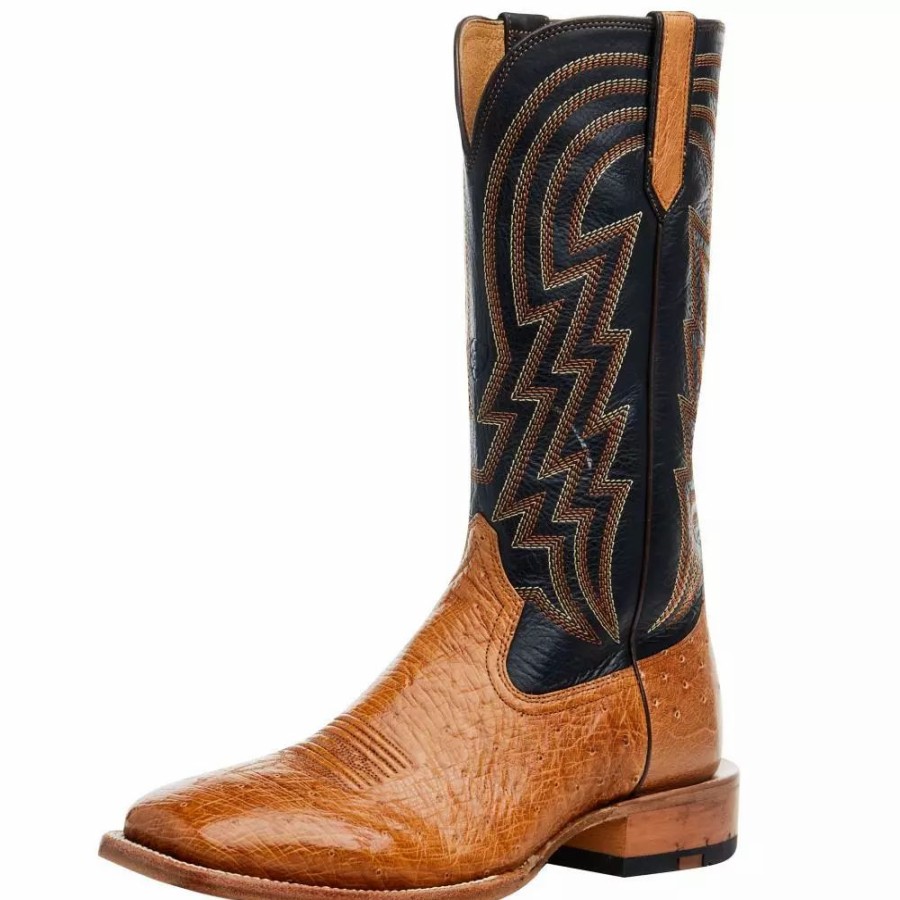 Men * | Ariat Men'S Antique Tan Smooth Quill Ostrich 13In Midnight Black Top Cowboy Boot