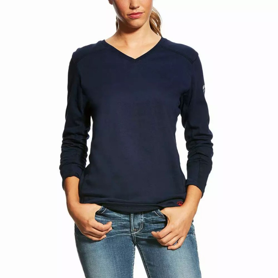 Women * | Ariat Ladies Fr V-Neck Navy T-Shirt