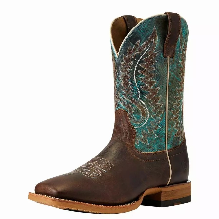 Men * | Ariat Men`S Cow Camp Better Brown 11In. Cool Blue Top Square Toe Cowboy Boots