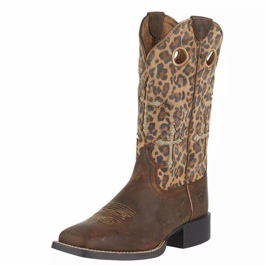 Women * | Ariat Women'S Round Up Tan/Sparkle 11In. Leopard Cowgirl Boot