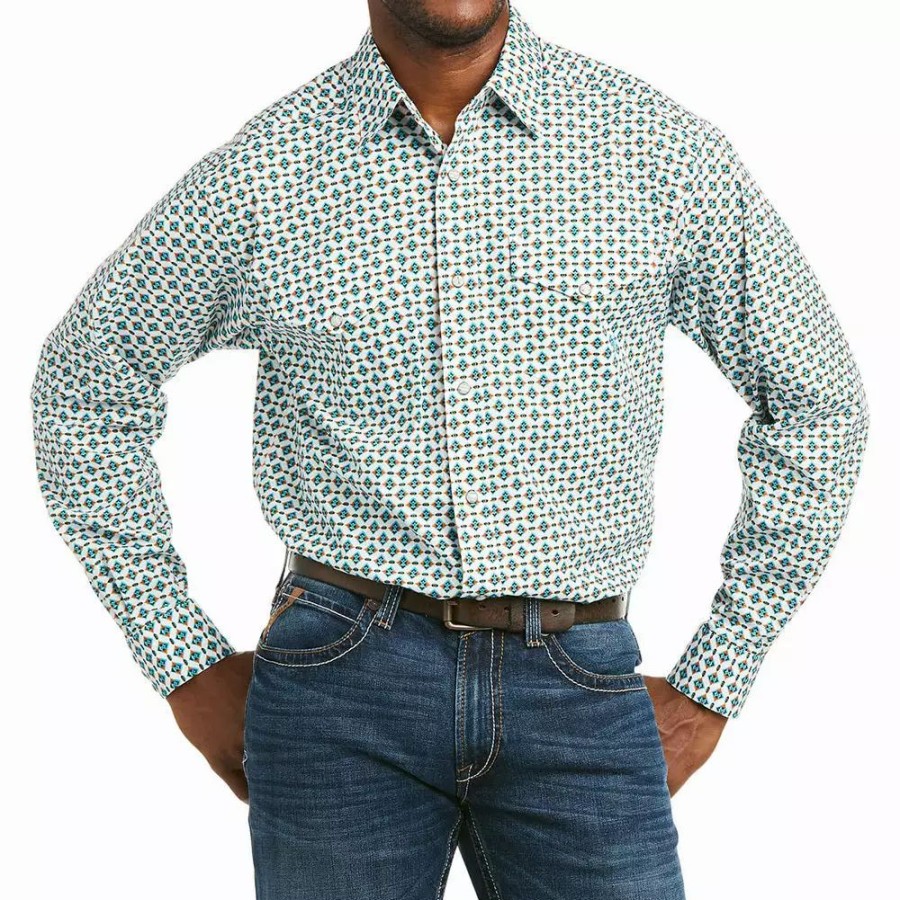 Men * | Men'S Ariat Casual Series White Print Fedor Snap Shirt