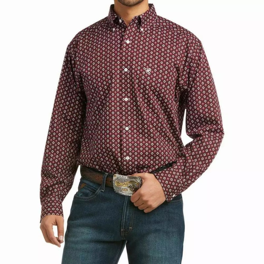 Men * | Ariat Men'S Oswin Maroon Print Shirt