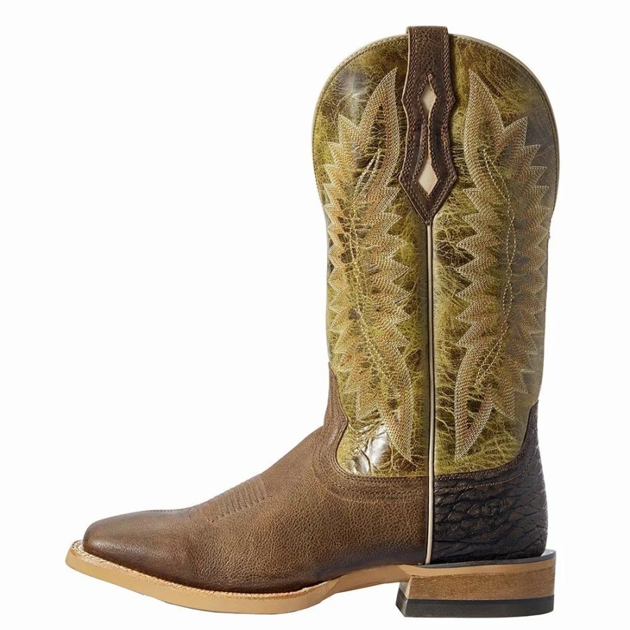 Men * | Ariat Men'S Relentless Record Setter Tobacco Toffee 13In. Edgy Green Top Cowboy Boot