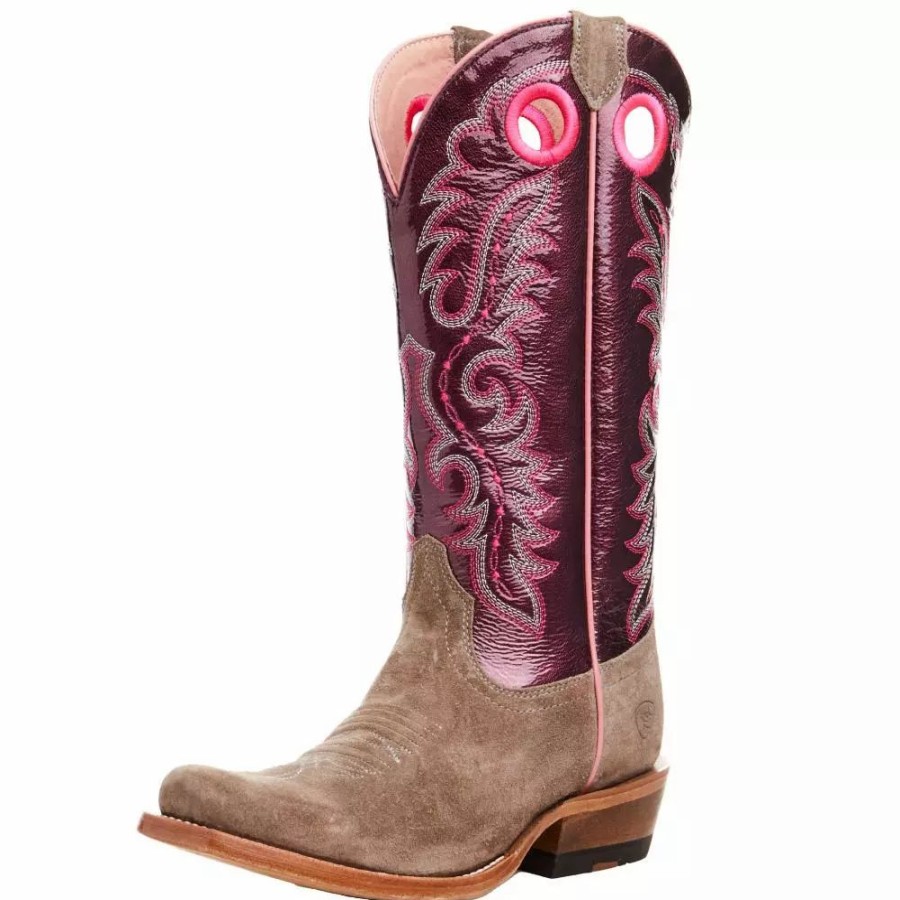 Women * | Ariat Women'S Futurity Smokey Roughout/ Wine Patent 13 In Top Boot