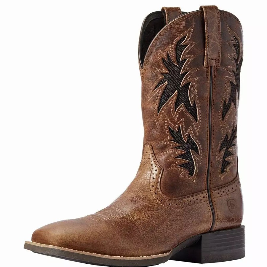 Men * | Ariat Men'S Sport Cool Venttek Dark Tan 11In. Two Tone Tan Top Cowboy Boot