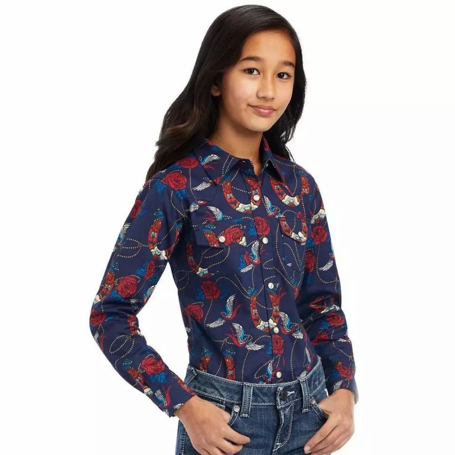 Kids * | Ariat Girl'S Real Rose Shirt