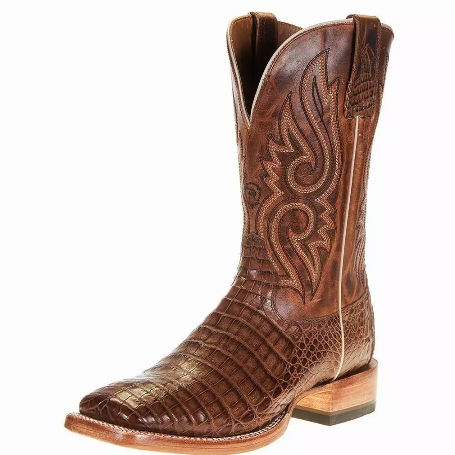 Men * | Ariat Men'S Relentless Natural Caiman Belly 11In. Carmel Tan Top Boot