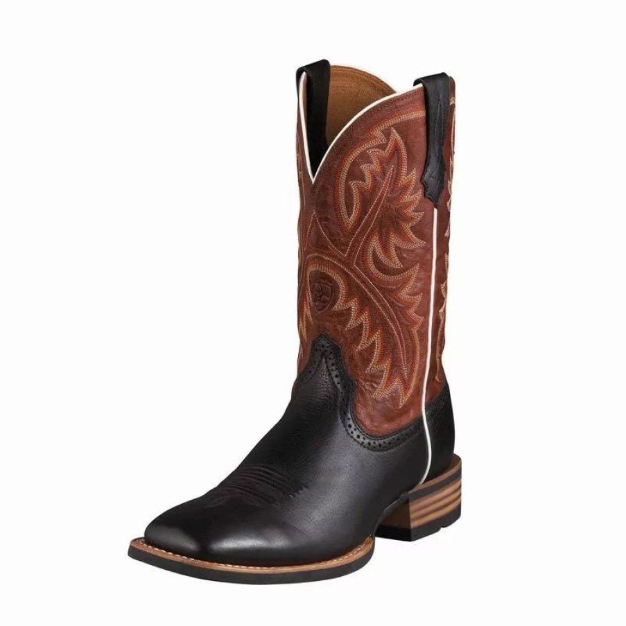 Men * | Men'S Ariat Quickdraw Black Deertan Cowboy Boots