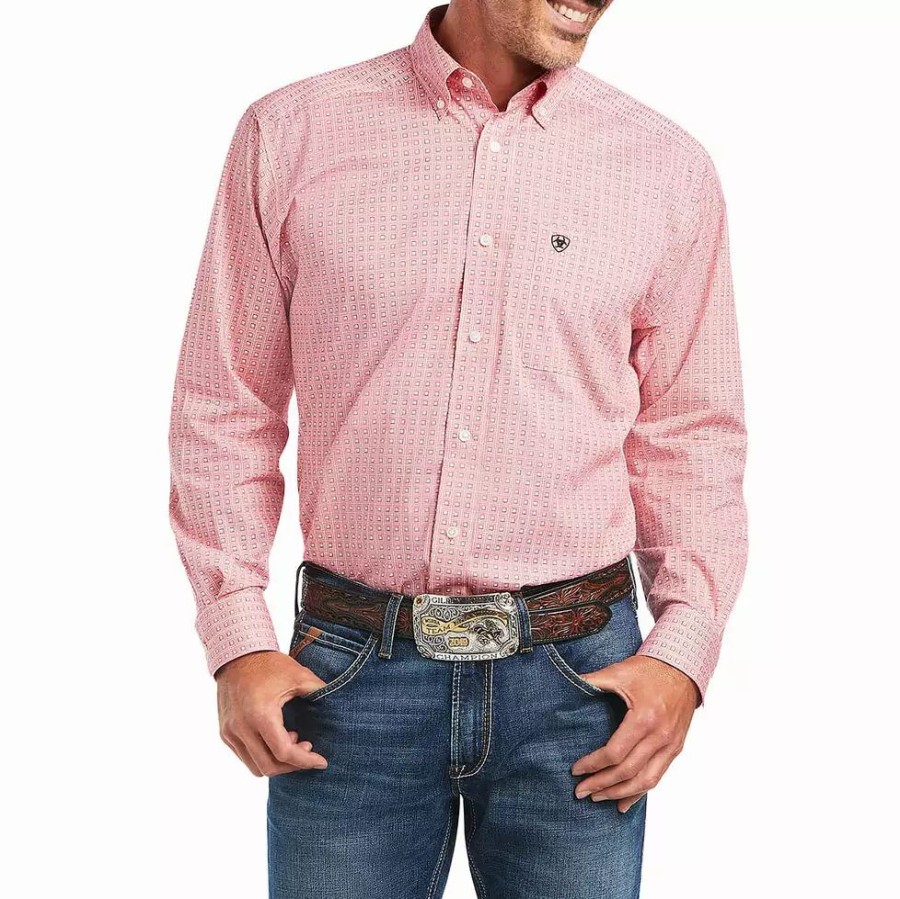 Men * | Ariat Men'S Quent Classic Coral Long Sleeve Shirt