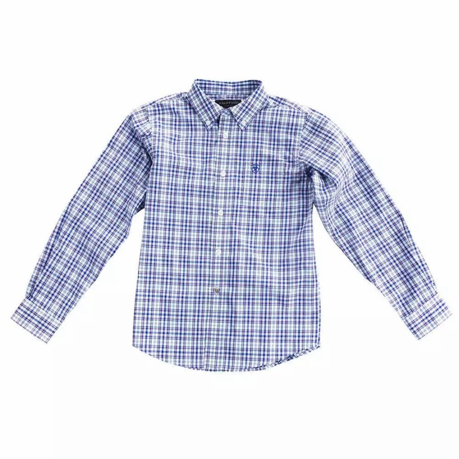 Kids * | Ariat Boys Pro Series Purple Plaid Pedra Shirt