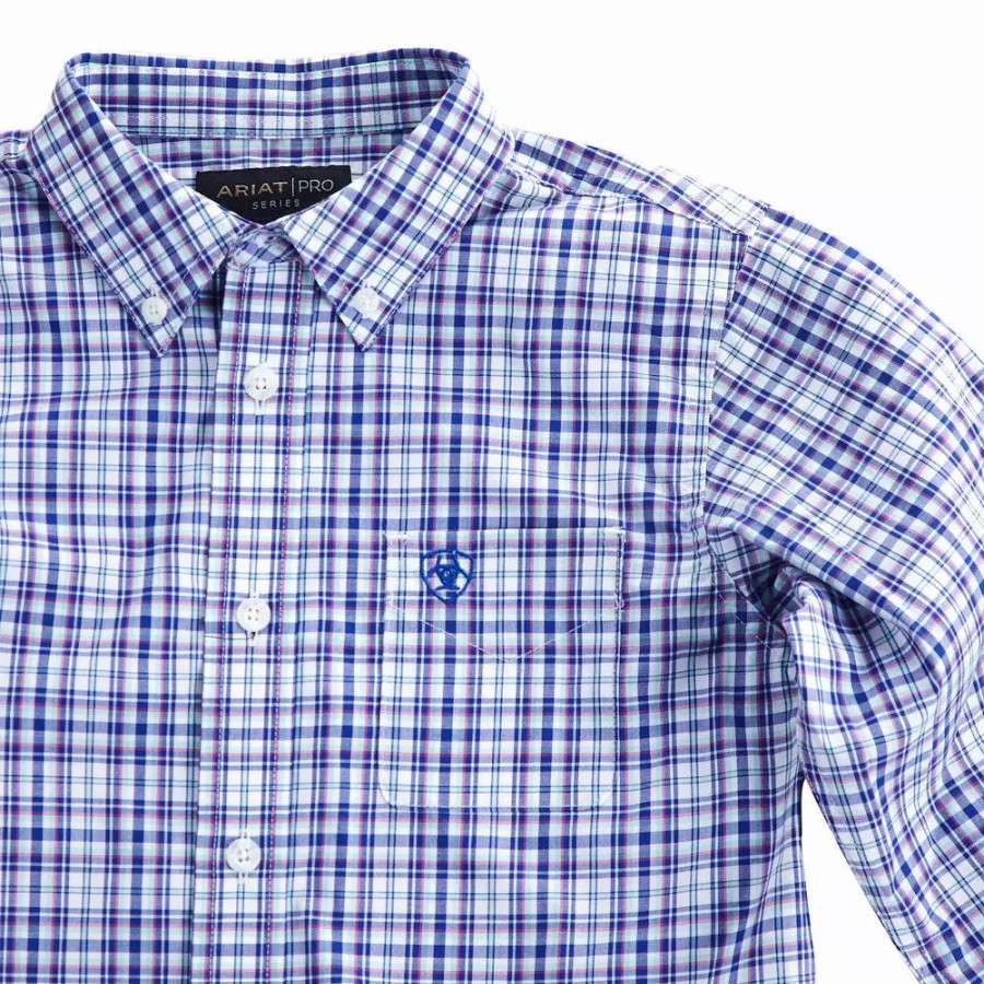 Kids * | Ariat Boys Pro Series Purple Plaid Pedra Shirt