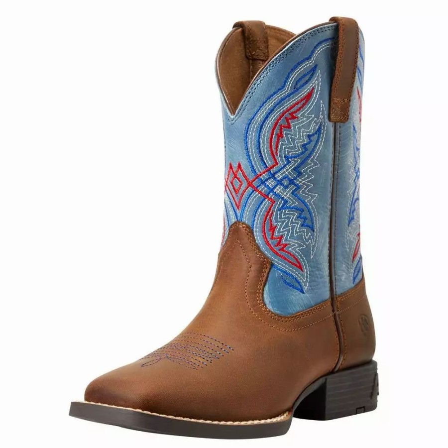 Kids * | Ariat Children'S/Youth Brown Double Kicker Square Toe Western Boot