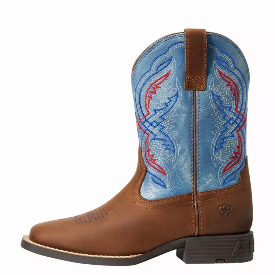 Kids * | Ariat Children'S/Youth Brown Double Kicker Square Toe Western Boot