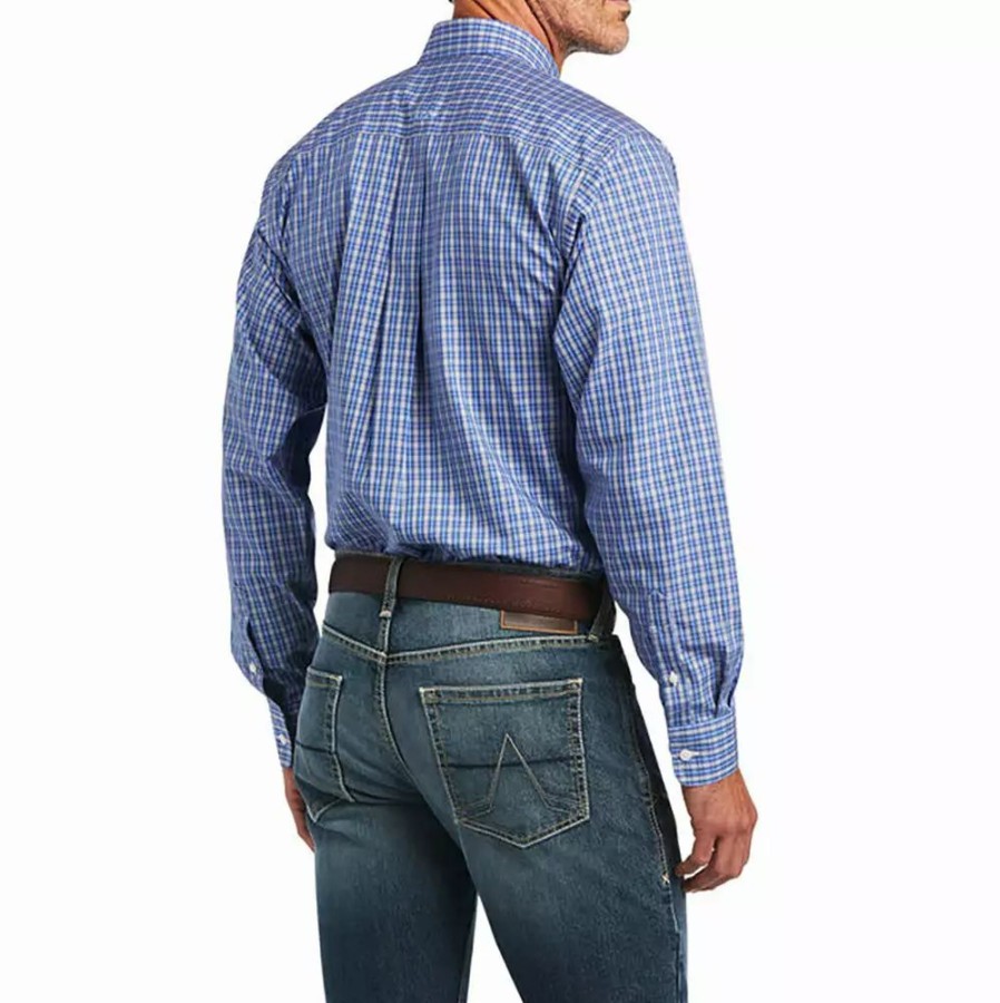 Men * | Ariat Men'S Fitted Wrinkle Free Ezrah Blue Shirt