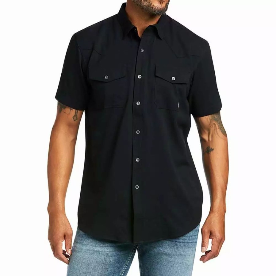 Men * | Ariat Men'S Tek Black Venttek Western Fitted Shirt