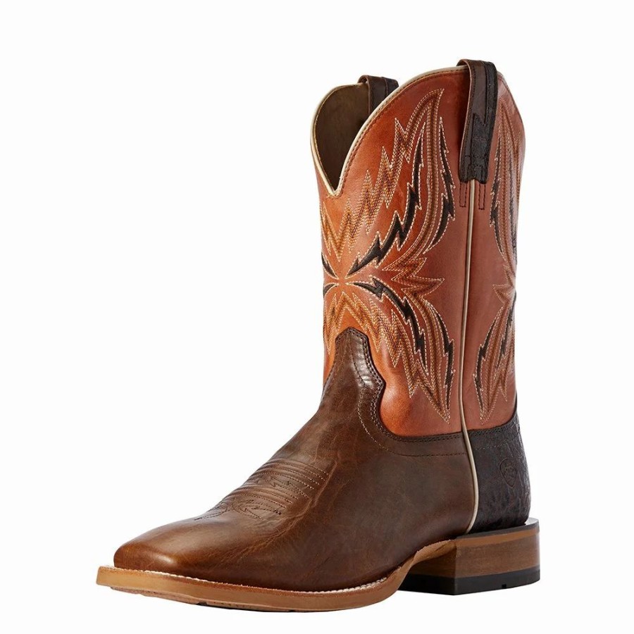 Men * | Ariat Men'S Ariat Arena Rebound Chocolate 11In. Rave Orange Square Toe Cowboy Boot