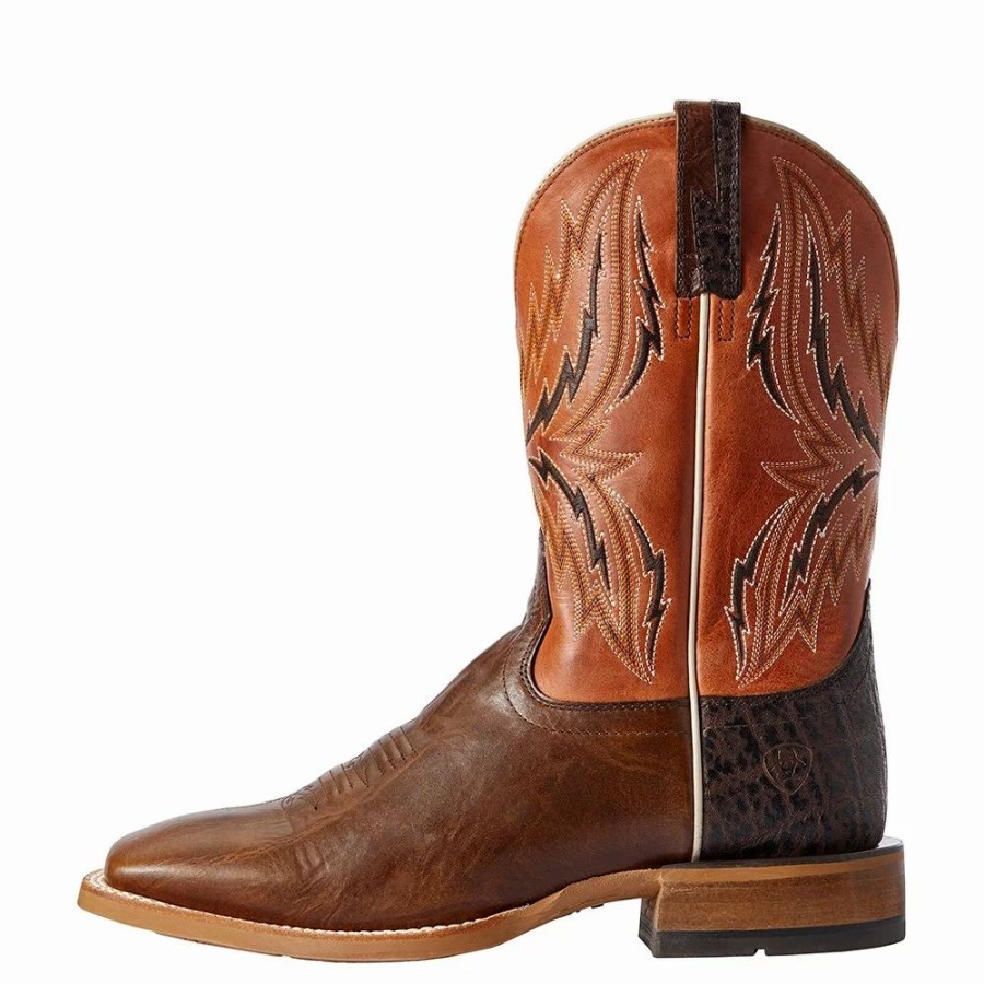 Men * | Ariat Men'S Ariat Arena Rebound Chocolate 11In. Rave Orange Square Toe Cowboy Boot