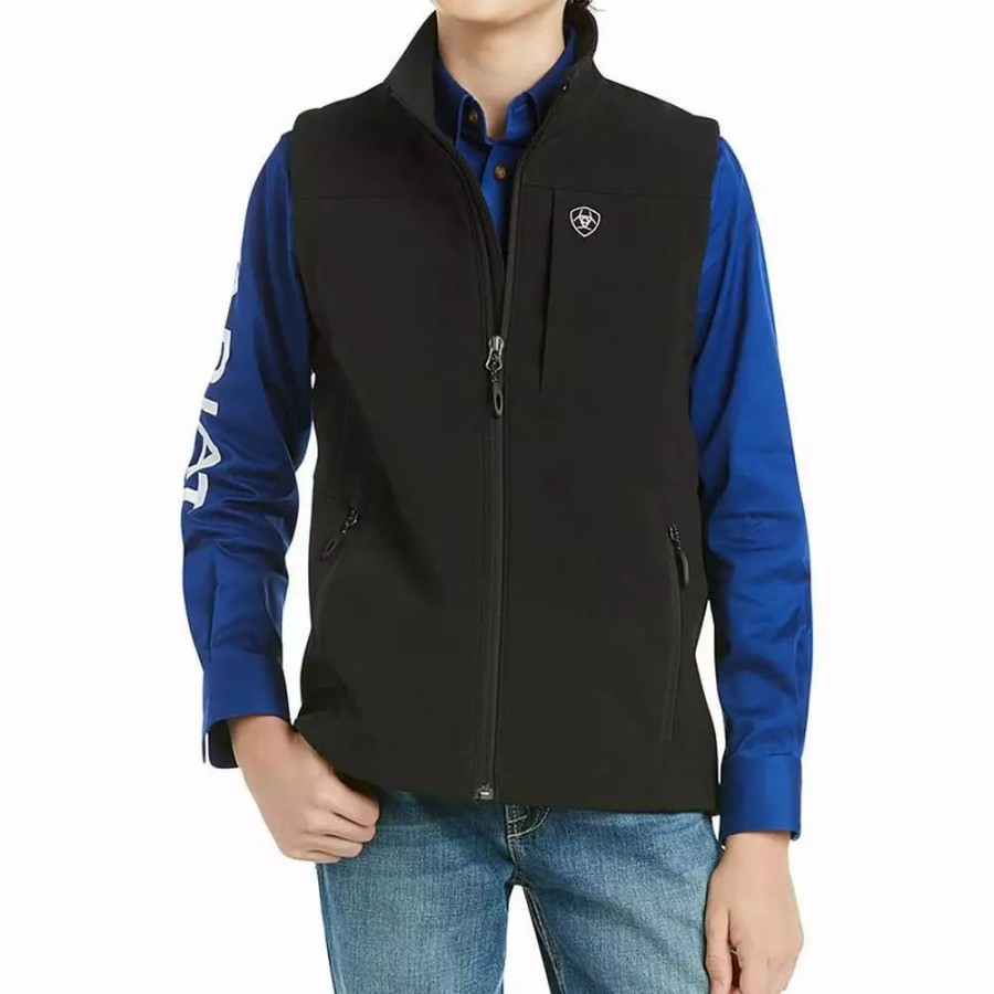 Kids * | Ariat Boys Logo Black Softshell Vest