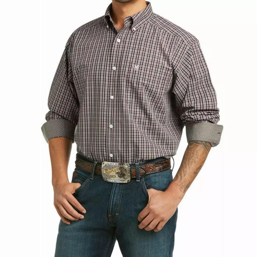 Men * | Ariat Men'S Osmar Maroon Plaid Shirt