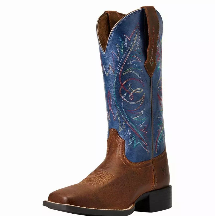 Women * | Ariat Round Up Wide Square Toe Stretchfit Western Boot