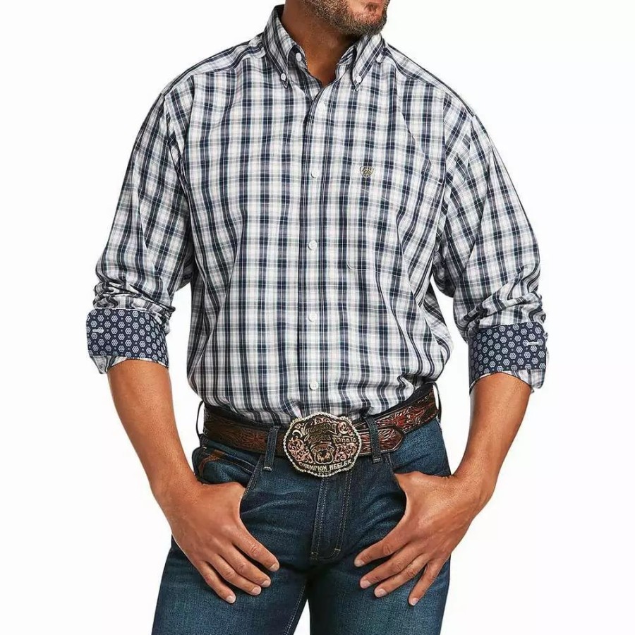 Men * | Ariat Men'S Wrinkle Free Dereck Plaid Long Sleeve Shirt